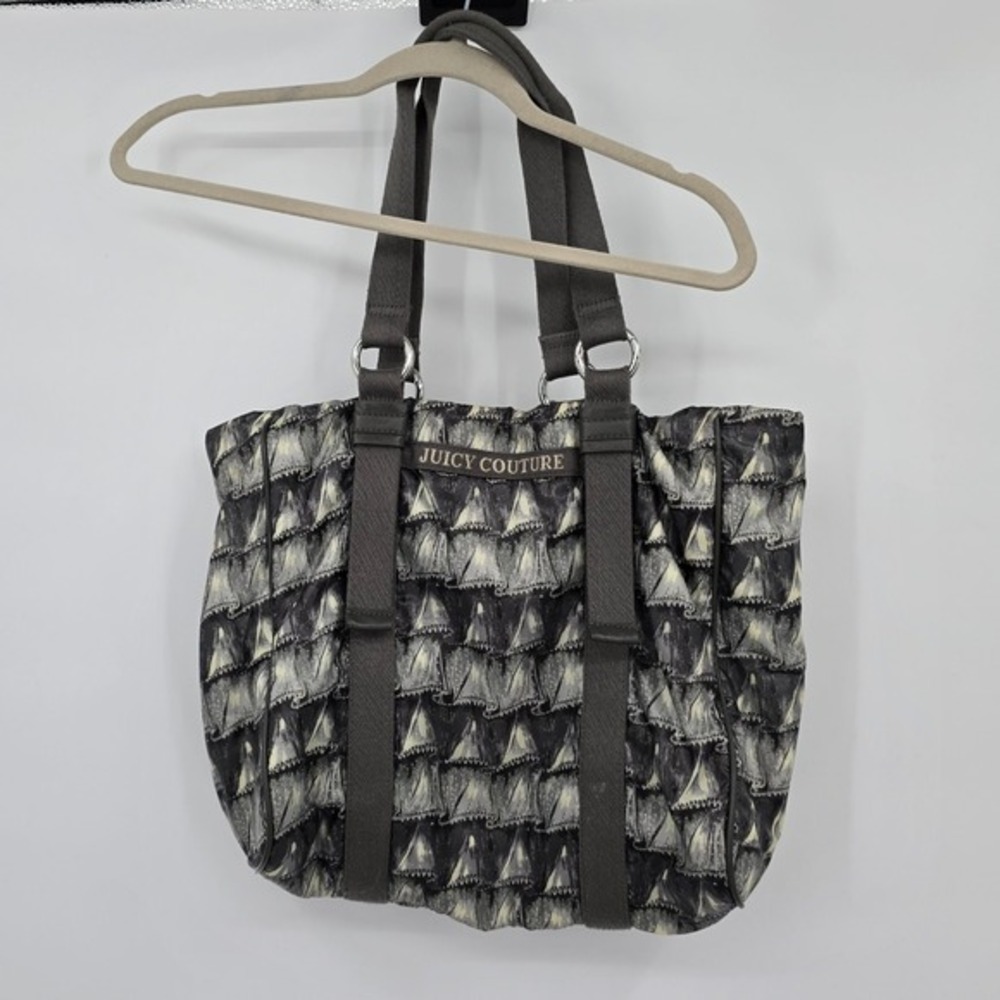 Juicy Couture Gray Print Tote Bag Purse Handbag Y2K Weekender Shoulder Bag